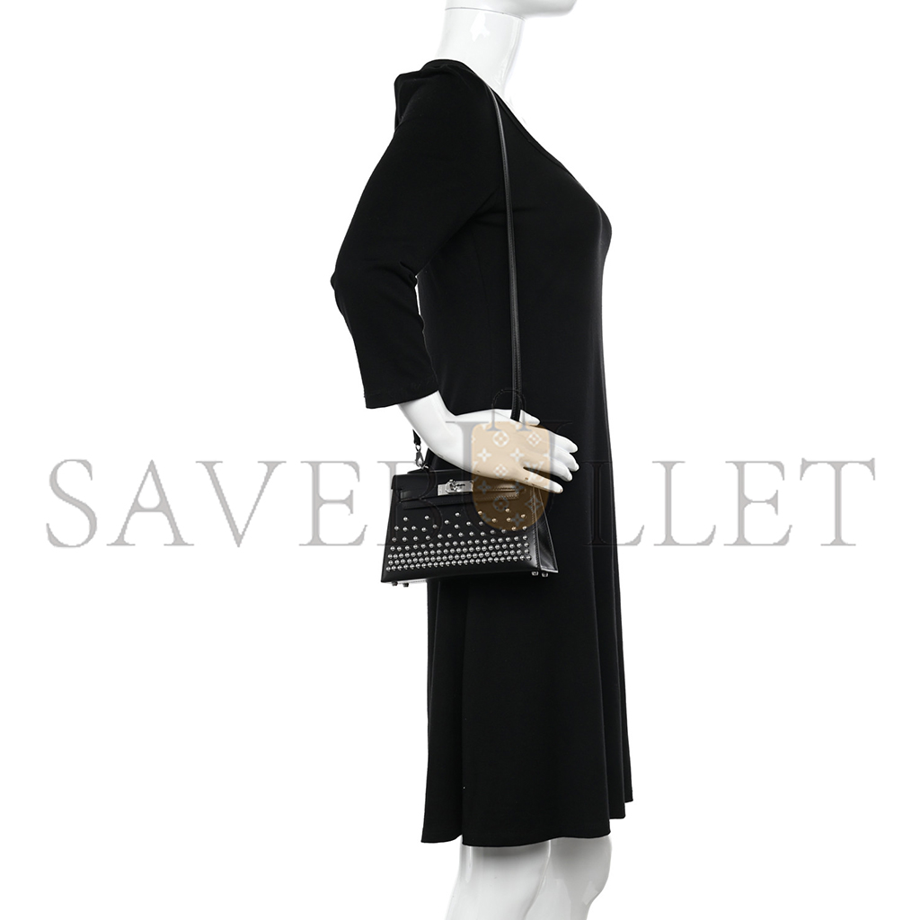 H**mes master box studded cloutÉ mini kelly sellier 20 black (19*12*5.5cm)